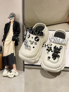 New Fashion Platform Hole Shoes Womens Thick Sole Height Increasing Non-Slip Net Red Cute Beach Slippers Outwear Summer