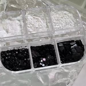 6/12Grids Black White Polka Dot Nail Glitter Sequins Mixed Sizes Round Nails Flakes DIY Retro Flower Design Manicure Accessories