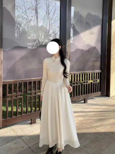 Elegant Slimming Chinese Style Long Sleeve A-Line Dress Womens Improved Cheongsam Dress Autumn Season High Waist Design