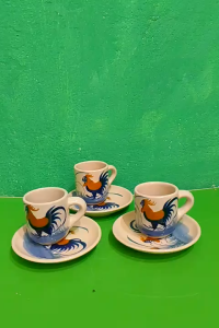 Combo 3 tách trà và đĩa lót vẽ con gà trống