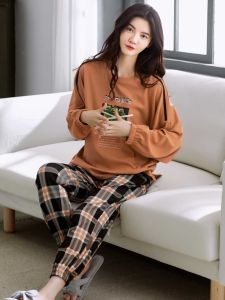 Pure ผ้าฝ้าย แขนยาว ชุดนอน ผู้หญิง หวาน เสื้อผ้าบ้าน ฤดูใบไม้ร่วง ฤดูหนาว แจ๊กเก็ต ใส่สบาย ระบายอากาศได้ดี ชุดราตรี