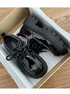 Black Thick Bottom round Toe Lace up Womens Pumps Spring Autumn British Style Versatile Heightening Flat Heel Fashionable Shoes