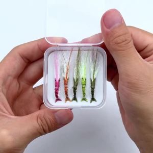 5pcs/box #8 #10 #12 Ice Dub Shrimp Fly Barbed Fish Hook Scud Fly Trout Bass Perch Bonefish Carp Fishing Lures Baits