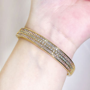 SEQUITO Noble Bridal Gold Plated Bangle Full Micro Pave Tiny AAA Cubic Zirconia High Quality Wrist Jewelry Clothing Accessories B333