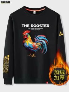 เสื้อฮู้ดคอตตอนหนาพิมพ์ลายไก่สำหรับฤดูใบไม้ร่วง/ฤดูหนาว ทรงหลวม ปกติ แขนยาว ปกติ สำหรับผู้ชายและผู้หญิง