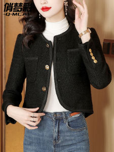 เสื้อสูทผ้าขนสัตว์สั้นสไตล์สตรีทแฟชั่นฤดูใบไม้ร่วงปี 2025 สำหรับผู้หญิง ทรงเข้ารูป สัมผัสหรูหรา แขนยาว ปกติ
