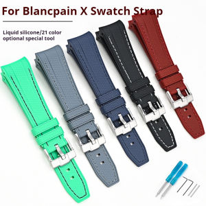 Waterproof Rubber Silicone Watch Band 22mm Curved End Sport Strap for Swatch X Blancpain Five Oceans Compatible with Fifty Fathoms