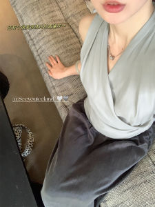 Seeyouiceland_pure White Small White Pear ~ Drape Fine Counts Hanging Diagonal Waist Hugging Sleeveless Shirt