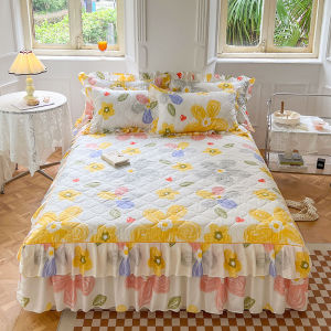 SUNLIGHT HOME Floral Bedsheet With Bed SkirtBreathable Thick Bed Sheet With LaceComfortable Mattress Cover 9 Colors