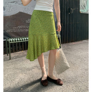 Mixd | Floral Ruffled Irregular Hem High Waist Half Skirt