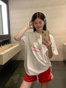 Summer Pure Cotton Short Sleeve T-Shirt Womens Loose Fit Butterfly Knot Heart Print Korean Style Top Half Sleeve Printed Casual Tee