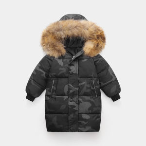 Baby Autumn Winter Kids Jacket Hooded Long-Sleeve Cotton Big Fur Collar Coat Children Jacket Boys Girls Cotton Mid-Length Coat