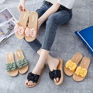 Summer new Korean slippers for women fashionable and versatile internet famous Instagram home anti slip ultra soft bathroom slippers bow tie womens outdoor slippers beach slippers