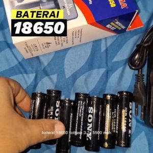 Baterai Lithium 18650 & Charger Li-ion 3.7V - 5500mAh Warna HITAM Flat Top