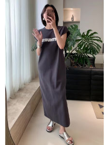 Casual Loose Short Sleeve Dress for Women Korean Style Simple Design High Waist Pullover Long Dress for Summer