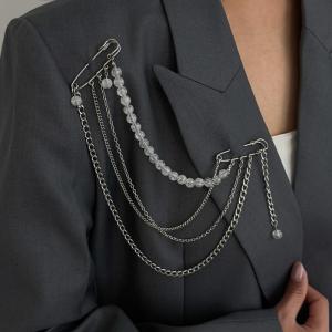 Multi Layer Beaded Chain Brooch Crystal Detail Fashion Pin Jewelry For Clothing Decoration Accessory