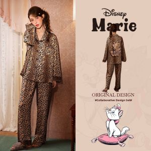 GONGDIE | Light Soft Cartoon Leopard Print Ice Silk Nightwear Long Sleeve