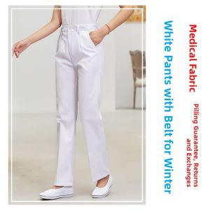 Nurse Doctor Pants Womens Fleece Lined Elastic Waist Thin Work Trousers Large Size Nurse Uniform Pink White Flower Moon Thick