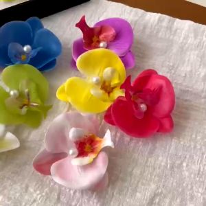 Flower cloth pearl orchid hairpin simple butterfly orchid Korean style girl hairpin summer