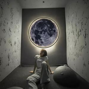 3D Moon Wall Lamp Modern Mural Earth LED Wall Light Remote Control Ceiling Lamp for Living Room Realistic Home Decor Accessories