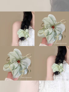 Green Pearl Butterfly Knot Hair Ties Womens Twisted Braid Hair Accessories Sweet Style Non-Mall Same as New Material