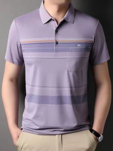 Áo Thun Polo Tay Ngắn Bằng Lụa Băng Mỏng Mùa Hè Thường Ngày Dành Cho Nam Trung Niên Có Cổ Bẻ Và Túi Chất Liệu Polyester
