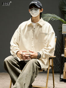 Long Sleeve Casual Shirt for Men Spring Autumn Style Loose Fit Workwear Jacket with Pockets Trendy Youth Cotton Blend