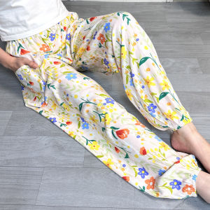 Loose Wide Leg Yoga Lantern Pants Womens Summer Cotton Silk Sleepwear Artificial Cotton Sun Protection Beach Long Trousers