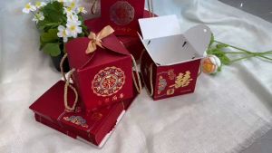 กล่องจีน สีแดง กล่องใส่ส้ม ขนาด 12*12*12 ซม. งานแต่ง ตรุษจีน (สินค้าพร้อมส่ง)