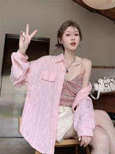 เสื้อเชิ้ตผู้หญิงฤดูใบไม้ผลิฤดูใบไม้ร่วงบางๆ ป้องกันแสงแดดแบบหลวมๆ ดีไซน์ลูกไม้แบบเปิดดูดซับความร้อนแบบลำลอง