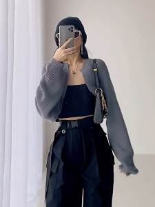 Soft Knitted Cardigan Cover Up Women Korean Style Plus Size Long Sleeve Loose Knitted Top Trendy Solid Basic  Drop Shoulder Open Front Knitted Sweater High Quality Free Size Cropped Bolero