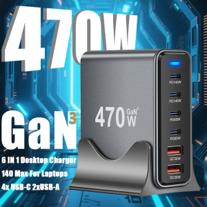 470W USB C Charger 6 Port Desktop Fast Charging Station PD 140/65W Type C USB Fast Charge For iPhone Samsung Xiaomi Macbook ipad