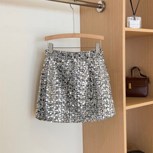 New Year Glittery Versatile Half-length Skirt Autumn Winter Elegant Short Wrap-around Skirt Womens Fashion Sparkling Mini Skirt