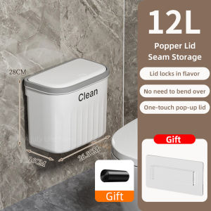 12/16L Bathroom Press Trash Can with Lid Wall Mounted Hanging Garbage Bin Waterproof Narrow Seam Rubbish Bin Toilet Wastebasket