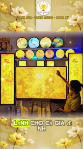 Đèn Hào Quang In Tranh Trúc Chỉ Bộ Đôi - Tranh Ngang Hoa Sen Trang Trí Bàn Thờ CDN-54-06