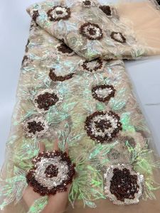 Luxury African Beaded Lace Fabric 2026 High-Quality Nigerian French Sequined Lace Fabric Ideal for Evening Gown Sewing