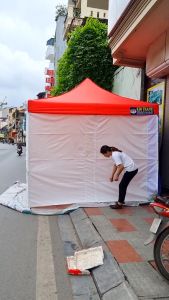 [Có Cửa Kéo Khoá Ra Vào ] Nhà Bạt Di Động Gấp Gọn 3M x 3M Màu Đỏ Quây 4 Mặt Có Cửa Đi Ra Đi Vào Bản Thiết Kế Đặc Biệt