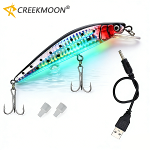 USB Rechargeable LED Electronic Sea Fishing Lure Vibrating Artificial Bait Triple Hook Winter Ice Lure Hard Bait for Saltwater