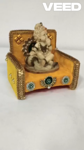 Decorative Wooden Pooja Singhasan | Cloth & Bead Embellished Mini Throne for Krishna Idol Laddu Gopal & Home Temple (Pack of 1 Pc | Size- 4*4*5 Inch)