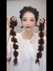E.B. Bubble Ponytail Wig Synthetic Ponytail Straight Hair Wig Female Clip-On Hair Extension Y2K Style
