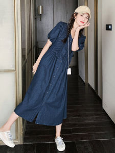 Blue French Style Denim Shirt Dress Women Summer New Vintage Casual Design High Waist A-Line Skirt Short Sleeve Polo Collar
