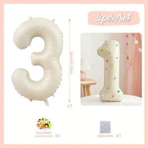 Bộ Bóng Bay Nhôm 32 Inch Màu Trắng Sữa Số 0-9 Dùng Trang Trí Tiệc Sinh Nhật Kèm 20 Quả Bóng Lông Mềm Dùng Cho Các Buổi Lễ Kỷ Niệm