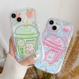 Case for OPPO A98 A96 A95 A94 A93 A92 A79 A78 A77 A76 A74 A60 A58 A57 A55 A54 A53 A52 A17 A16 A15 A38 A31 A5S A3S Cream Wavy Clear Case Motif Green and Pink Peach Juice