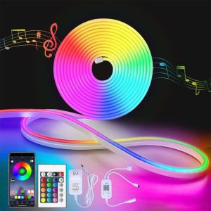 TUYA เทปซิลิโคนไฟแถบไฟนีออนอัจฉริยะไฟนีออนแบบเชือกซิลิโคนพร้อมเสียงดนตรีซิงค์ RGBIC Dreamcolor ไล่จับแถบสำหรับห้องไฟตกแต่งบ้านกันน้ำ