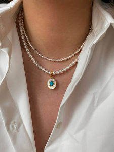 CAFFTI | Elegant Lightweight Necklace with Pearl and Turquoise Pendant