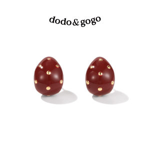 DODOGOGO Autumn Winter Red Earrings Womens New Fashion Vintage Hong Kong Style Elegant Ear Jewelry Oval Shape Alloy 925 Silver