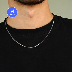 Square Snake Bone Chain Titanium Steel Silver Necklace Men Women Kalung Tidak Karat Rantai Leher Lelaki Wanita 方形蛇骨钛钢项链