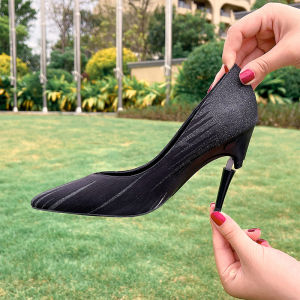 Spring Summer New Womens High Heels Slender Mouth Thin Heel Pointed Toe Single Shoes Internet Celebrity Design Retractable Heel Foldable Shoes
