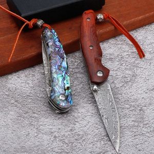 มีดพับ ดามัสกัสแท้ เปิดคม ด้ามเปลือกหอยเป่าหื้อ แกน VG10 มีดพก EDC Camping Survival พร้อมส่ง