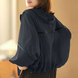 Summer 2023 Womens Ice Silk Thin Outerwear Sun Protection UV Protection Breathable Long Sleeve Hooded Zipper Closure Solid Color